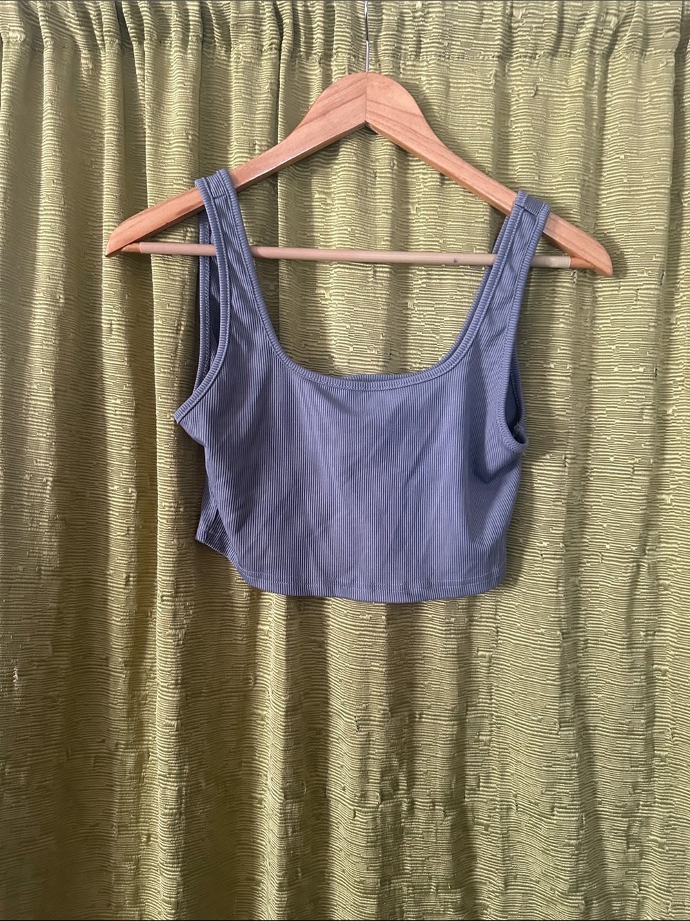 SHEIN Ribbed Scoop Crop Tank Top - Blue Gray